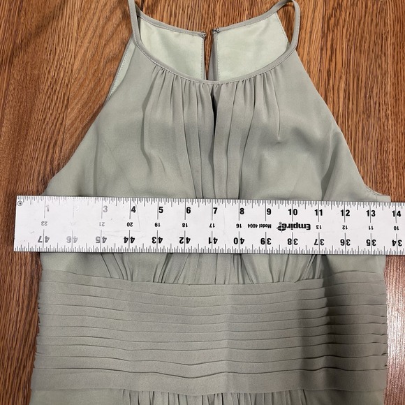 Azazie Bonnie A-Line Keyhole Ruched Chiffon Dress Gown Dusty Sage Sz C Custom - Picture 6 of 10